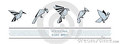 Polygonal Birds Linear Icons Set. Low poly bird icon for banner such as hummingbird, parrot, eagle, woodpecker and Vector Illustration