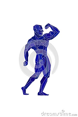 Polygonal blue bodybuilder, silhouette. Vector Vector Illustration