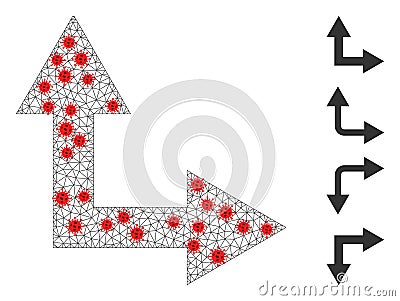 Polygonal Carcass Bifurcation Arrow Right Up Pictogram with Covid Items Vector Illustration