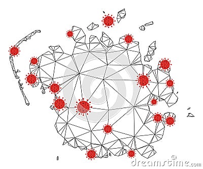 Polygonal Carcass Mesh Vector Micronesia Island Map with Coronavirus Stock Photo