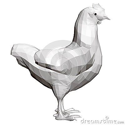 Polygonal chicken isolated on a white background. Side view. 3D. Vector illustration Vector Illustration