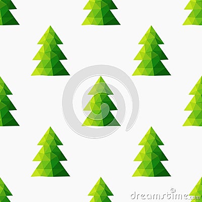 Polygonal Christmas trees green seamless pattern Vector Illustration