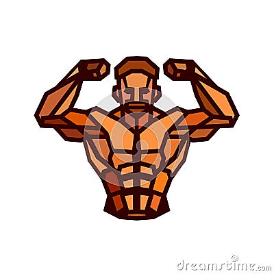 Polygonal colored vector bodybuilder logo Vector Illustration