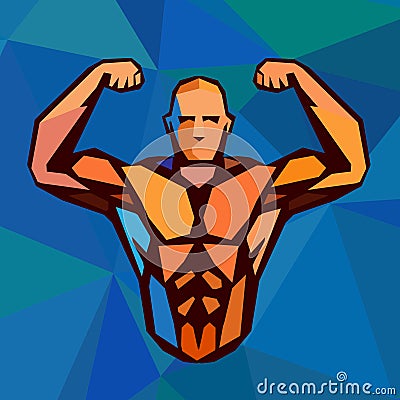 Polygonal colored vector bodybuilder logo Vector Illustration