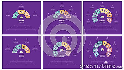 Polygonal Colorfull Semicircle. Templates infographic for 3 4 5 6 7 8 positions with text area Vector Illustration