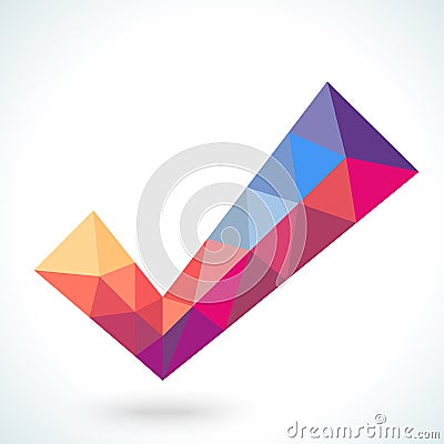 Polygonal crystal check mark or tick with shadow Stock Photo
