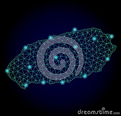 Polygonal 2D Mesh Map of Korean Jeju Island with Light Spots Stock Photo