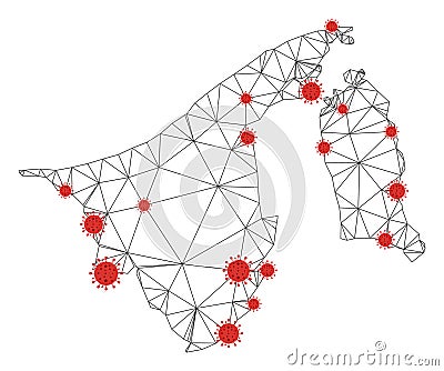Polygonal 2D Mesh Vector Brunei Map with Coronavirus Vector Illustration