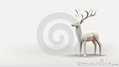 Polygonal 3d render illustration of reindeer or Stag Christmas animal, white realistic stylised festive animal Vector Illustration