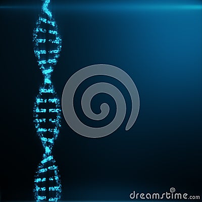 Polygonal DNA Concept consisting of Blue Dots and Lines. Digital Illustration DNA Structure. DNA molecule structure, 3D Stock Photo