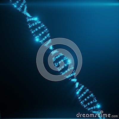 Polygonal DNA Concept consisting of Blue Dots and Lines. Digital Illustration DNA Structure. DNA molecule structure, 3D Stock Photo