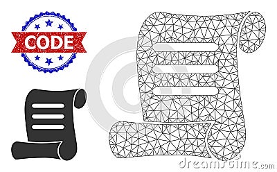 Triangle Mesh Document Roll Icon and Textured Bicolor Code Seal Cartoon Illustration