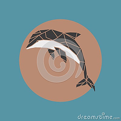 Polygonal dolphin icon. Vector Illustration