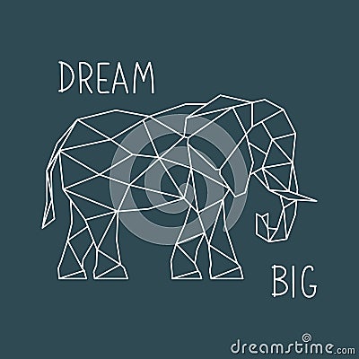 Polygonal Elephant Print with lettering. Scandinavian style poster. Vector Illustration