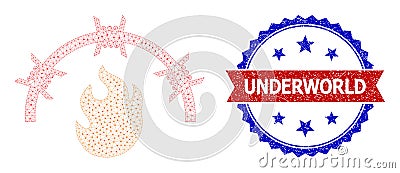 Triangle Mesh Fire Jail Icon and Textured Bicolor Underworld Seal Vector Illustration