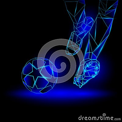 Polygonal Football Kickoff illustration. Soccer player hits the ball. Vector Illustration