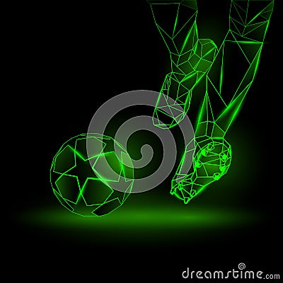 Polygonal Football Kickoff illustration. Soccer player hits the ball. Vector Illustration