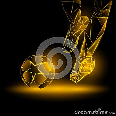 Polygonal Football Kickoff illustration. Soccer player hits the ball. Vector Illustration