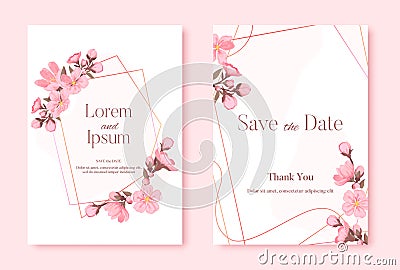 Polygonal frame cherry blossom wedding card flat Vector Illustration