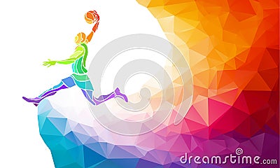 Polygonal geometric style illustration of a basketball player jump shot jumper shooting jumping viewed from the side set Vector Illustration