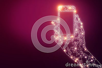 Polygonal hand holding smartphone Stock Photo