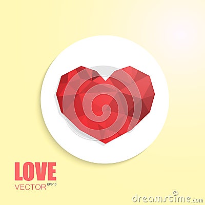 Polygonal heart on cut out white circle paper Vector Illustration