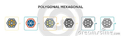 Polygonal hexagonal vector icon in 6 different modern styles. Black, two colored polygonal hexagonal icons designed in filled, Vector Illustration