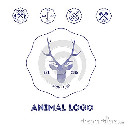 Polygonal hipster logo with head of deer in violet color with gr Vector Illustration