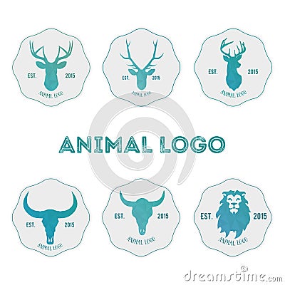 Polygonal hipster logo with heads of deer, buffalo and lion in m Vector Illustration