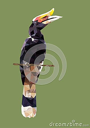 Polygonal hornbill bird, animal polygon, vector Vector Illustration