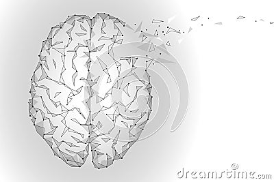 Polygonal human brain. White gray gradient connected dots mind idea concept. Futuristic design background illustration Cartoon Illustration