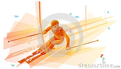 Polygonal illustration of man slalom skiing Vector Illustration