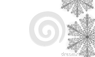 Polygonal low poly festive snowflake. Isolated 3D detailed render geometric triangle greeting card background. Ice snow Vector Illustration
