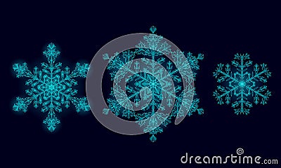 Polygonal low poly festive snowflake. Isolated 3D detailed render geometric triangle greeting card. Ice snow crystal Vector Illustration