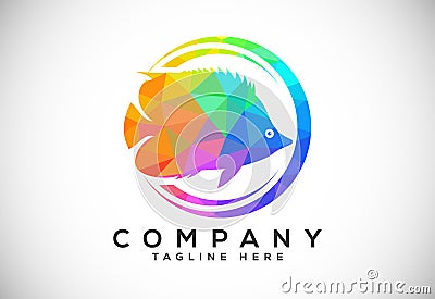 Polygonal low poly fish logo design template. Seafood restaurant shop Logotype concept icon Vector Illustration