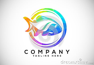 Polygonal low poly fish logo design template. Seafood restaurant shop Logotype concept icon Vector Illustration