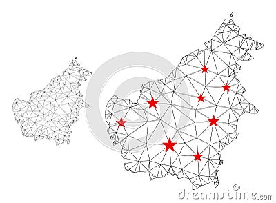 Polygonal 2D Mesh Vector Borneo Island Map with Stars Vector Illustration