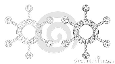Mesh Central Connection Icon Versions in Polygonal Network Vector Style Vector Illustration