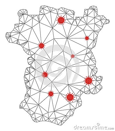 Polygonal Wire Frame Mesh Vector Chechnya Map with Coronavirus Stock Photo