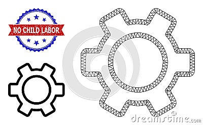 Polygonal Mesh Contour Gear Icon and Scratched Bicolor No Child Labor Seal Stock Photo