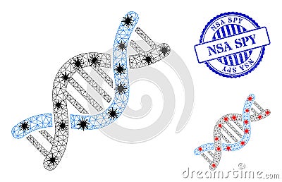 Polygonal Mesh Genetic Molecule Icons with Virus Elements and Rubber Round NSA Spy Seal Vector Illustration
