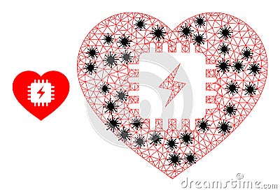 Polygonal Mesh Heart Pacemaker Pictograms with Infection Centers Vector Illustration
