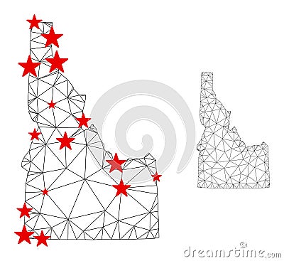 Polygonal Carcass Mesh Vector Idaho State Map with Stars Vector Illustration
