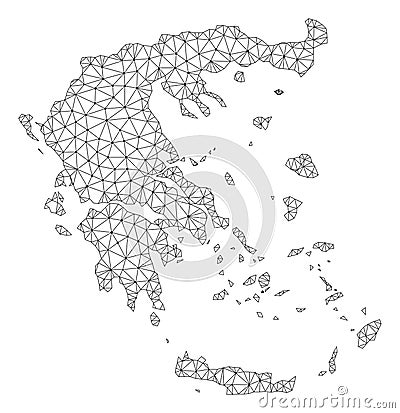 Polygonal Carcass Mesh Vector Map of Greece Vector Illustration