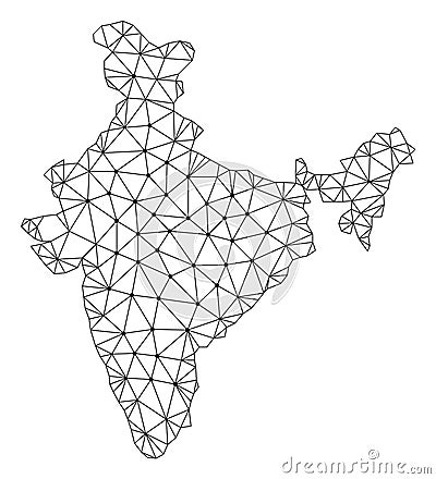Polygonal Wire Frame Mesh Vector Map of India Vector Illustration