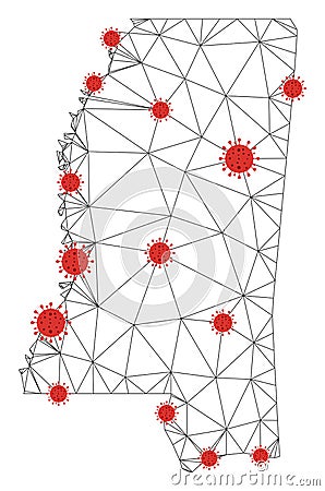 Polygonal Carcass Mesh Vector Mississippi State Map with Coronavirus Stock Photo