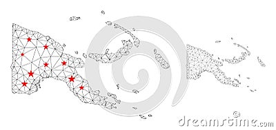 Polygonal Wire Frame Mesh Vector Papua New Guinea Map with Stars Vector Illustration