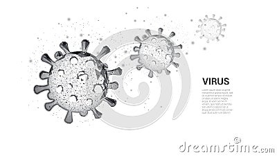 Polygonal Molecules of the virus. Concept of treatment and prevention of viral diseases. Black white vector illustration. Low poly Vector Illustration