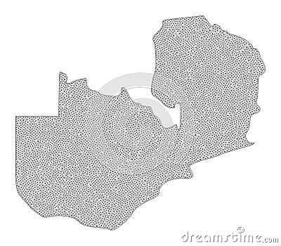 Polygonal Network Mesh High Detail Raster Map of Zambia Abstractions Stock Photo