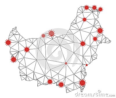 Polygonal Network Mesh Vector Borneo Map with Coronavirus Vector Illustration